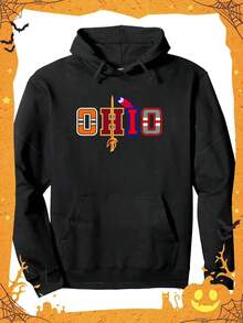 OHIO Y Cotton Hooded Sweatshirt, Street Style Sweatshirt, Crew Neck Sweatshirt, Ultra Soft, Breathable, Four Seasons Casual Hooded Sweatshirt, Perfect For Daily Wear, Casual Outings,Fall Hoodies,Men's Fall Clothes,Street Wear,Halloween,Mens Hoodies,Y2k Clothes,Jesus Hoodie,Thanksgiving Day,Nightmare Before Christmas,Christmas - 黑色 - 查看 1