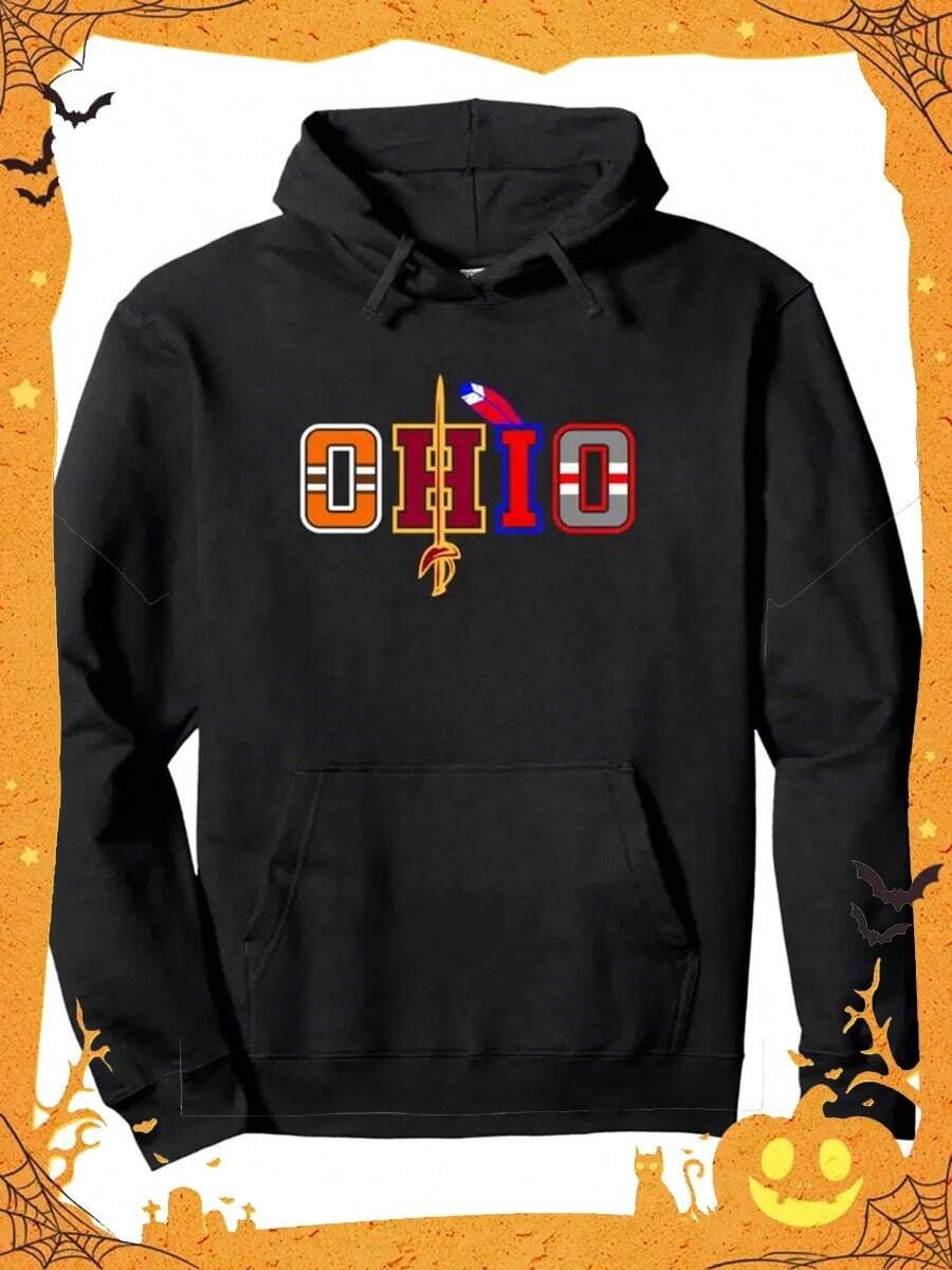 OHIO Y Cotton Hooded Sweatshirt, Street Style Sweatshirt, Crew Neck Sweatshirt, Ultra Soft, Breathable, Four Seasons Casual Hooded Sweatshirt, Perfect For Daily Wear, Casual Outings,Fall Hoodies,Men's Fall Clothes,Street Wear,Halloween,Mens Hoodies,Y2k Clothes,Jesus Hoodie,Thanksgiving Day,Nightmare Before Christmas,Christmas - 黑色 - 查看 1