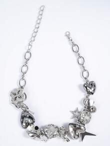 1 件复古朋克摇滚风格金属心形、花朵和星星吊坠项链，适合派对和音乐节 - 銀色-7 - 查看 8