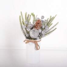 1pc Christmas Centerpiece Decor, Featuring Artificial Holly, Red Berries, Pine Cones, Assorted Christmas Ornaments, Glitter Balls, Country Style Planter Home Decor Christmas Decorations Room Decor Winter