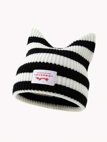 1pc Men's Unique Cat Ear Sewn Label Y2K Knit Beanie, Suitable For Autumn/Winter Warmth And Everyday Wear Winter Warm - A - View 24