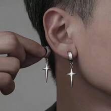 Pendientes de acero de titanio personalizados con cruz y estrella de estilo hip hop para hombres, pendientes de clip para hombres y mujeres sin orejas perforadas