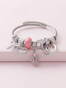 1 pieza Elegante y lindo brazalete con cuentas de cristal en forma de corona, moño y corazón, gran opción de regalo para Navidad, Halloween, familia y amigos