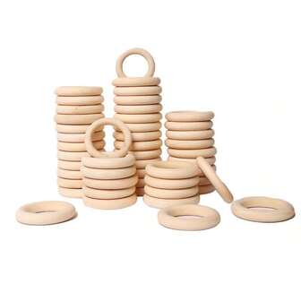 20pcs Natural Wooden Rings, 5 Sizes, Smooth Unfinished Wood Rings For Crafts, Weaving, DIY Pendant And Connectors, Jewelry Making