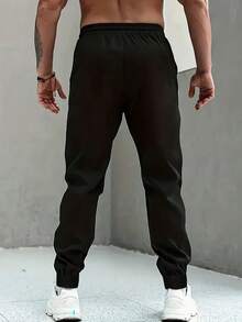 Men's Hooligans Fashion Printed Pants With Drawstring, Polyester Fabric, Machine Washable - Sports Style - màu đen - Xem 3