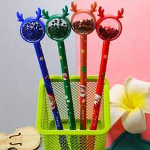 1 pieza Bolígrafo decorativo de alta calidad con brillo, bolígrafo de tinta negra con forma de ciervo y gato de plástico - Para estudiantes, oficina, diario | Diseño colorido | Bolígrafo temático navideño único, útiles de oficina y escolares, gran regalo para estudiantes, varios estilos, escritura suave, caligrafía clara, regalo navideño