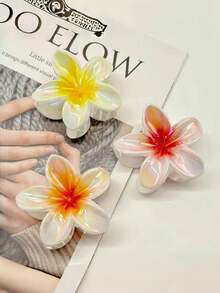 6pcs/1pc Multi-Functional Egg-Shaped Floral Hair Claw Clips, Hair Accessories, Headpieces, Tropical Print, Boho Style, Casual, Party, Streetwear, ABS Plastic Hair Claws, Hair Clips, Suitable For All Seasons, Can Securely Fix Buns, Firmly Hold Hair, Suitable For Women & Girls Daily Use, Festivals, Parties, Gifts, Non-Slip, Suitable For Thick & Thin Hair Flower Hair Clip Summer - Multicolor - View 4