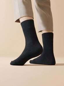 5 Pairs Women's Thick Warm Lined Black Mid-Calf Socks, Soft & Comfortable, Suitable For Autumn/Winter Daily Wear Or Outdoor Activities (1/3/5 Pairs) Christmas Gift - Multicolor - View 5