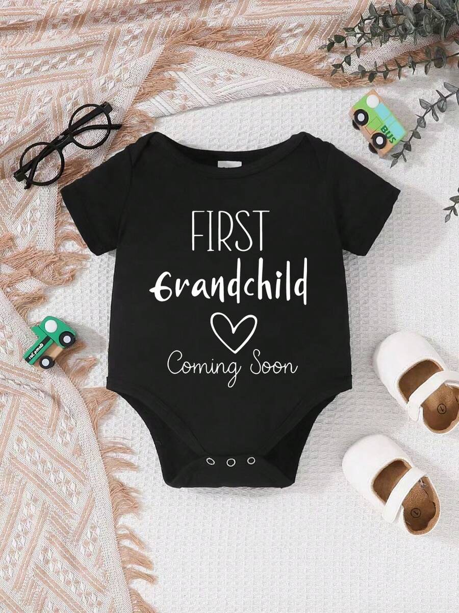 Newborn Baby Boys/Girls Cute Letter Print Romper - Black - View 1