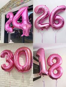 1个32/40英寸浅粉色数字气球，大号巨型聚酯铝箔氦气球，亮粉色，适合生日派对庆祝装饰、毕业周年纪念派对拍照。 - 粉色 - 查看 3
