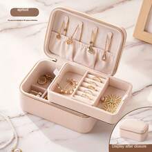1pc Elegant Double-Layer Earring Organizer Box - Cream & Golden, Zippered, Fabric-Lined, Multi-Compartment Design For Jewelry Storage, Ideal For Valentine'S Day, Christmas, Halloween, Thanksgiving, And More, Jewelry Organizer|Elegant Accessory Box|Zippered Storage Box, Jewelry Boxes