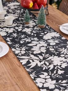 1 buc. Față de masă jacquard cu ciucuri și motive florale negre, față de masă dreptunghiulară în stil vintage american rustic, potrivită pentru zi cu zi, sărbători, reuniuni de familie, nunți, banchete, decorațiuni interioare, consumabile hoteliere de înaltă calitate, ceai de după-amiază - Negru - Vizualizare 10