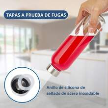 U Chef Juego de 6 Botellas de Vidrio Transparente con Tapas de Acero Inoxidable de 18 onzas, Botellas de Agua de Vidrio Reutilizables yéticas para Jugos, Refrigerador - 1 - Ver 2