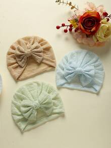 3件套婴幼儿可爱山茶花发箍帽，弹性舒适简约蝴蝶结网眼帽，百搭日常佩戴 - 彩色 - 查看 4