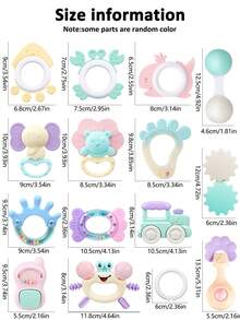 14件婴儿摇铃安抚玩具套装，含抓握、摇铃、牙胶感官玩具，易于抓握，适合新生儿，促进早期感官发育，带收纳盒，非常适合新生男婴女婴生日/节日礼物（包装盒、图案、配件、颜色随机）