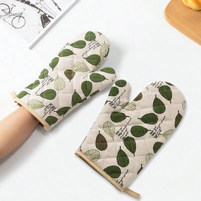 Găng tay lò nướng họa tiết lá denim dày cao cấp - Găng tay nhà bếp chịu nhiệt, chống trượt, thoải mái khi nướng, nấu ăn và sử dụng trong lò vi sóng - Thiết kế thời trang, dễ vệ sinh