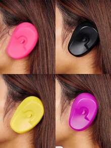 1 Pair Reusable Silicone Ear Covers For Hair Color - Waterproof & Heat Resistant Ear Protection For Salon, Washing, Showering - Mixed Colors (Black, Purple, Pink)​