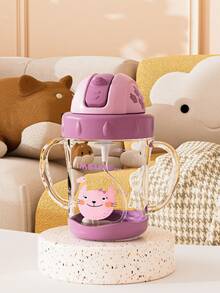 1pc 180ml/220ml Cartoon Weighted Ball Kids Cup, Cute Baby Training Cup, Leak-Proof Anti-Drop Transparent Durable With Comfortable Handle, Convenient To Carry, Suitable For School, Kindergarten, Home, Outdoor Use