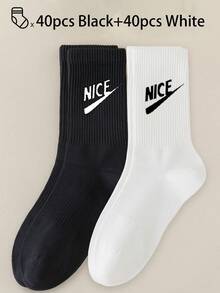 40pcs/30pcs/24pcs Unisex Comfortable Sports Socks, Men's Long Socks For Sports And Training, Women's Long Socks For Casual And Business Wear, Antibacterial, Soft, Black And White, Odor-Resistant, Moisture-Wicking, Lightweight And Comfortable, Suitable For Autumn/Winter, 20pcs/10pcs/8pcs/6pcs/4pcs/2pcs Set, Autumn