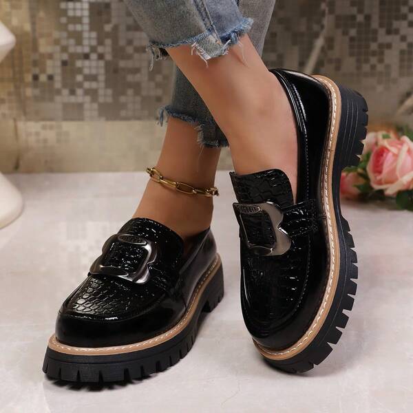 Lady Stone Pattern Thick-Soled Loafers - Retro British Style Shoe - Comfortable Heightened JK Uniform Shoes - Fashionable Daily Wear Multi-Purpose Sandal