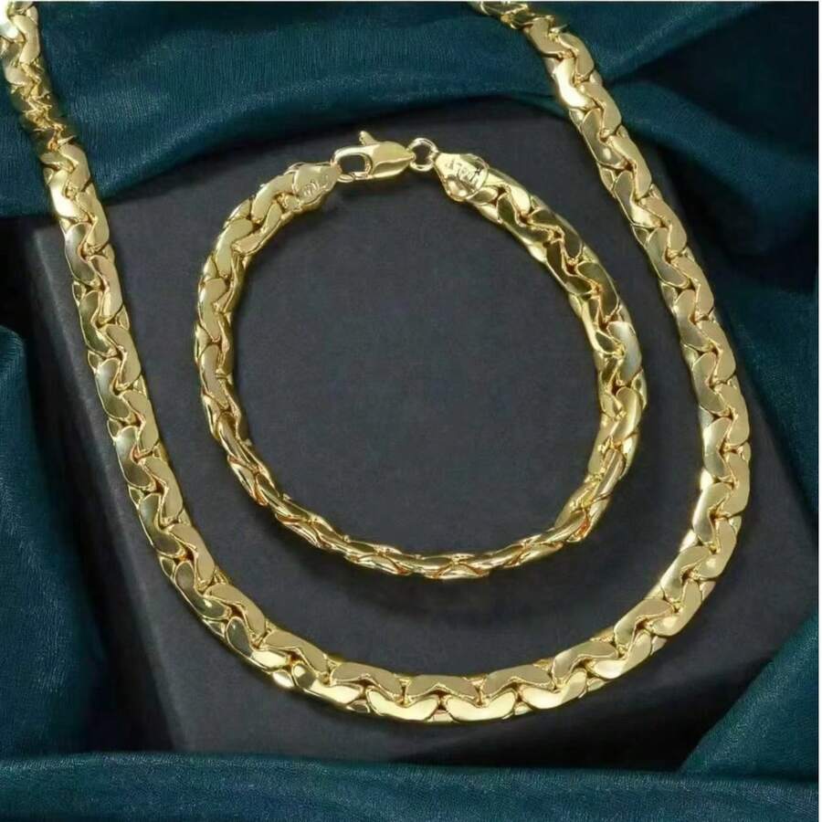 Chunky Jewelry 18k Gold Plated Copper Hiphop Link Chain Necklace Bracelet Jewelry Set For Women
