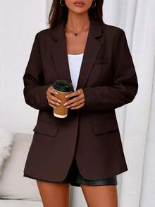 Women Fall Long Sleeve Blazers Casual Open Front Oversized Coat Autumn Winter Business Work Office Suit Jackets Outfits - 棕色 - 查看 7