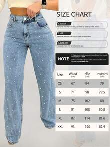 Women's Pearl Jeans, Distressed Denim Pants, High Waisted Straight Leg Pants - 淺色水洗藍 - 查看 6