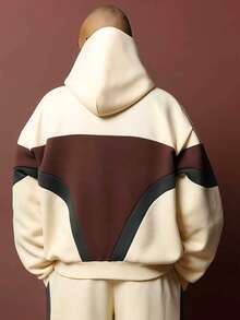 Men's Casual Commuting College Style Color Block Hoodie And Drawstring Waist Sweatpants Set