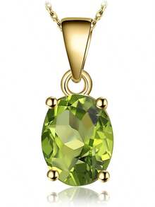 4-2 1.67ct Ovale Collier Péridot Plaque Or Jaune