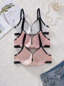 3 قطع حمالة صدر نسائية بتصميم الدانتيل مع دعامة، تصميم أنيق يوفر دعم كامل، مريحة وعصرية للارتداء طوال اليوم