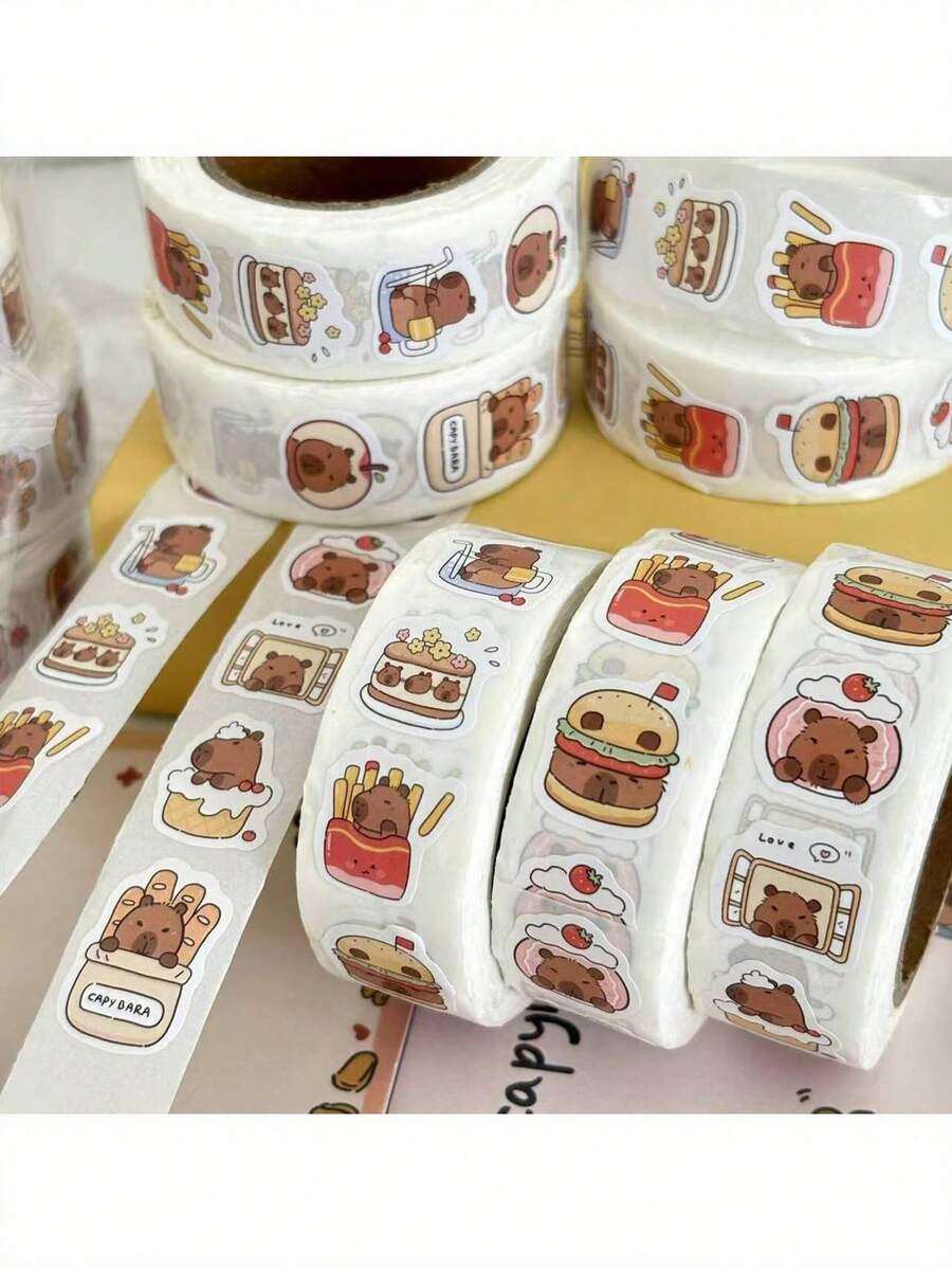 1/3/6/10pcs Kabibala Waterproof Stickers, 500 Sheets - High Adhesive, No Residue, Cute Animal & Food Patterns - Great For Back To School Rewards, Can Stick On Water Bottles, Laptops, Scrapbooks - Fun Reward Gift, Adorable Stickers - Multicolor - View 1