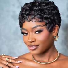 Pixie Cut Wigs  Human Hair  Short Wig For Women,13x4 HD Lace Frontal Wig Pre Plucked Elegant  Curly Wave Pixie Cut Finger Wavy Mommy Wigs - S350 - 查看 3