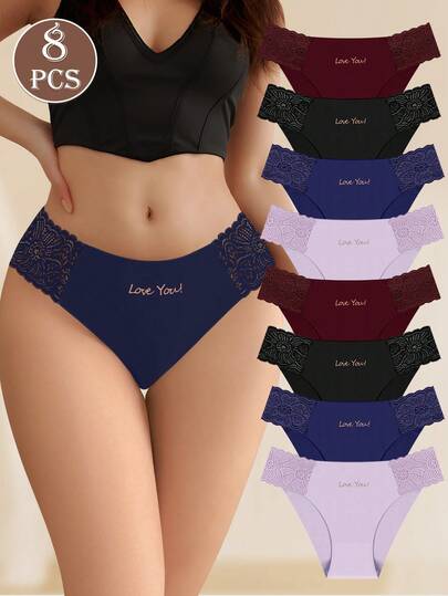 MIOTAN 8 件套女士低腰蕾丝内裤，纯色，性感三角内裤
