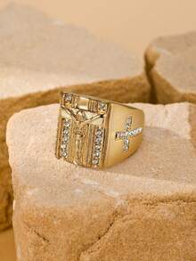 1枚18K镀金不锈钢经典人像十字图案男士戒指，日常佩戴珠宝礼品 - 戒指 - 查看 3