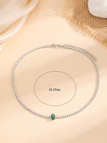 1件绿色水滴形闪亮立方氧化锆项链，时尚颈链，送给女性、女孩、毕业生、闺蜜、女友、生日的礼物 - 銀色綠水滴 - 查看 4