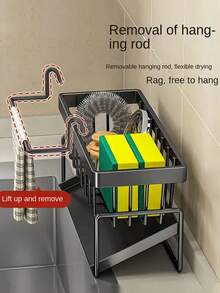 2-In-1 Kitchen Storage Rack, Efficient Draining Kitchen Sponge Holder, Soap Dish, Dishcloth Rack, Durable Plastic Material, Sink Draining Rack, Draining Basket, Multi-Functional Countertop Dish Soap Sponge Storage Rack, Long-Lasting, Kitchen Accessories, Home Essential, Storage Rack, Wedding - Multicolor - View 9