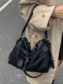 2025 Nouveau style moto punk pour l'automne/hiver, sac fourre-tout grande capacité pour femme, avec longue bandoulière, sac à épaule mode femme polyvalent et simple, décontracté, boucle bicolore, convient pour les fêtes, sorties, trajets, shopping, rue, peut contenir cosmétiques, parapluies pliants, etc.