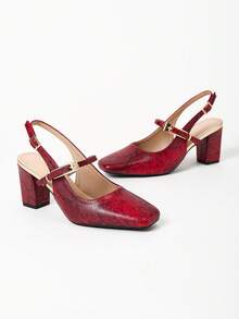 WHDXY 1 Pair Women's Square Toe Basic Slip-On High Heel Pumps, Sexy 7CM Chunky Heel Dress Shoes For Office, Flight Attendant, Formal Occasions - 紅色 - 查看 4