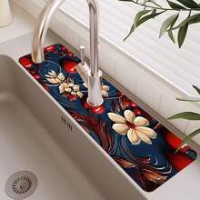 1pc Quick-Drying Diatomaceous Earth And Rubber Anti-Slip Absorbent Kitchen/Bathroom Faucet Pad, Which Can Cut Out Beautifully Decorated Flower Patterns For Holidays, Diatom Mud Anti-Slip Silicone Faucet Protection Drain Pad, Household Kitchen Drain Pad, Washbasin Protector, Suitable For All Kinds Of Faucets In Bathrooms And Kitchens.