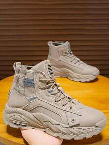 男士高帮百搭靴子小皮鞋小黑鞋休闲鞋耐磨低帮百搭工作靴新款时尚休闲鞋秋冬 - 卡其色 - 查看 1
