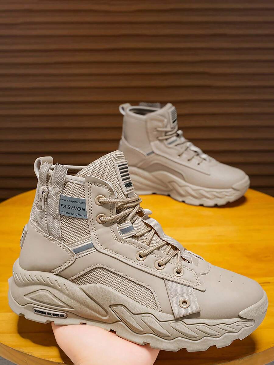 男士高帮百搭靴子小皮鞋小黑鞋休闲鞋耐磨低帮百搭工作靴新款时尚休闲鞋秋冬 - 卡其色 - 查看 1