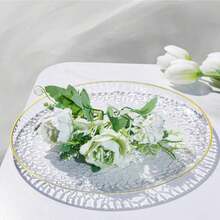 50/25/12 Heavy-Duty Transparent Plates - Elegant Gold Borders, Stackable And Space Saving Design, Durable Plastic Plates For Weddings, Birthday Parties, Outdoor Banquets, Daily Meals - Perfect For Formal And Casual Events, Party Utensils, Corrugated Textures, Sturdy Structures, Multifunctional Utensils, Event Planners, Family Artists, Holiday Celebrations, - 透明 - 查看 3