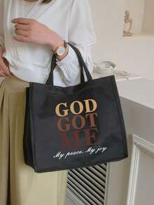 时尚印花托特包套装，大容量休闲手提包，带抽绳的收纳袋，圣诞礼物，女士亚麻大容量手提包，大容量手提包套装，可单肩背，女神大容量多功能手提包 - 彩色 - 查看 11