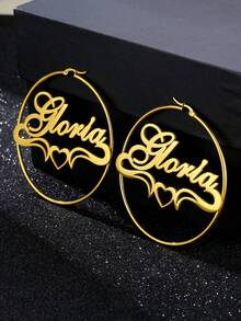 70毫米圆形耳环，女士款，可定制名字，时尚个性化波西米亚风格，不锈钢金色草书字母手工超大夸张耳环，派对首饰，生日和节日礼物，圣诞礼物。 - 金色-UnlockingYourDreamsRegular-lgZoV-2 - 查看 2