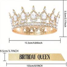 2pcs/Set Shiny Metallic Crown + Shoulder Strap "Birthday Queen" Set, Bridal Crown Headpiece, Suitable For Birthday Party, Wedding, Christmas Party, Masquerade Ball, Women Costume Accessories, Coronas, Tiara, Hair Garland, Bride To Be