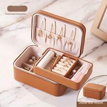 1pc Elegant Double-Layer Earring Organizer Box - Cream & Golden, Zippered, Fabric-Lined, Multi-Compartment Design For Jewelry Storage, Ideal For Valentine'S Day, Christmas, Halloween, Thanksgiving, And More, Jewelry Organizer|Elegant Accessory Box|Zippered Storage Box, Jewelry Boxes