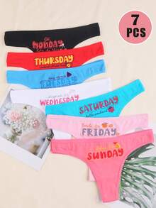 7 Sexy Women's Non Repeating Low Waisted Thong Underwear For A Week - Seven Color Letter Printed Underwear Shorts - Monday, Tuesday, Wednesday, Thursday, Friday, Saturday, Sunday Underwear Shorts - Breathable, Soft, Comfortable Women's Thong Underwear - 彩色 - 查看 1