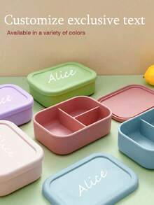 1 pieza Caja de almacenamiento de alimentos de silicona personalizada con patrón de nombre, vajilla personalizada, caja de cena portátil de un compartimento, caja de almacenamiento de tres compartimentos, caja de almacenamiento colorida, artículos esenciales para el hogar, conveniente y ordenada, regalos navideños