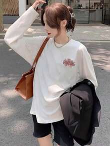 Women's Loose Fit Cartoon Print Long Sleeve T-Shirt, Versatile For Spring And Autumn Casual White - White - View 2