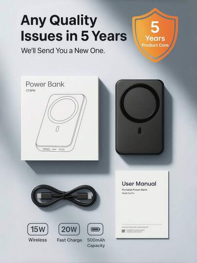 2025 Magnetic Wireless 5000mAh Power Bank - Ultra-Thin Portable MagSafe Battery Pack With 15W Wireless Charging And 20W PD Fast Charging, Two-Way Input And Output Charger With LED Display, Compact Travel-Friendly External Battery Compatible With IPhone 17/16/15/14/13/12/Pro/ProMax/Series, Perfect For Summer Vacation, Outdoor Camping, Hiking, Emergency Backup, Charging Anytime, Anywhere, Also An Ideal Gift For Family, Friends, Birthdays, Daily Use Office, Dorm, Home Wireless Charger Phone Charger